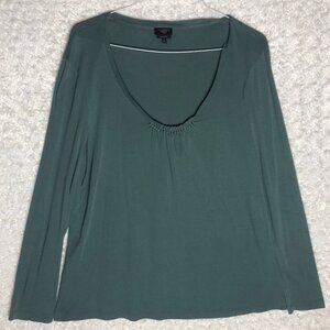 Talbots Slouch V-Neck Khaki Green Long Steeve Blouse Size 1X‎